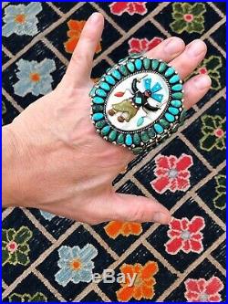 Wow! Hefty Zuni Indian Sterling Silver & Turquoise Dancer Figure Cuff Bracelet