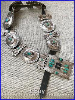 Wow! Large Old Pawn Navajo Southwestern Sterling Silver & Turquoise Concho Belt