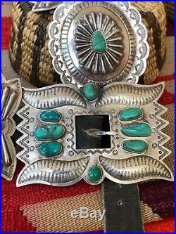 Wow! Large Old Pawn Navajo Southwestern Sterling Silver & Turquoise Concho Belt