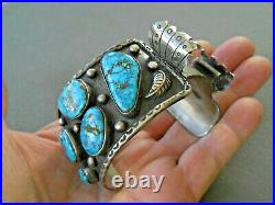 Wow OSCAR ALEXIUS Native American Turquoise Sterling Silver Watch Cuff Bracelet