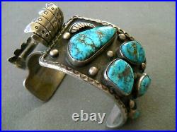 Wow OSCAR ALEXIUS Native American Turquoise Sterling Silver Watch Cuff Bracelet