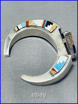 Wow Side Inlay Advanced Technique Navajo Turquoise Sterling Silver Bracelet