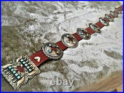 Wow Southwestern Native American Turquoise Sterling Silver Cut Out Concho Belt