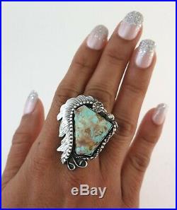 XL Handmade Sterling Silver & Gorgeous Turquoise Size 6 Ornate Ring