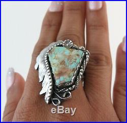 XL Handmade Sterling Silver & Gorgeous Turquoise Size 6 Ornate Ring