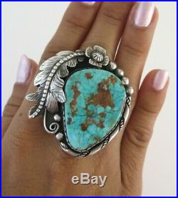 XXL Incredible Sterling Silver & Turquoise Size 7.5 Ornate 37 GRAM Handmade Ring