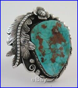 XXL Incredible Sterling Silver & Turquoise Size 7.5 Ornate 37 GRAM Handmade Ring