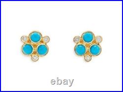 Yellow Gold Plated Turquoise Stud Earrings 925 Sterling Silver Jewellery