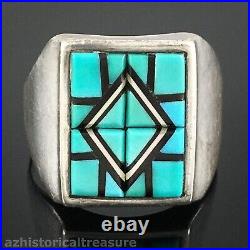 Yelmo Natach -native American Zuni Handmade Sterling Silver Turquoise Inlay Ring
