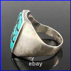 Yelmo Natach -native American Zuni Handmade Sterling Silver Turquoise Inlay Ring