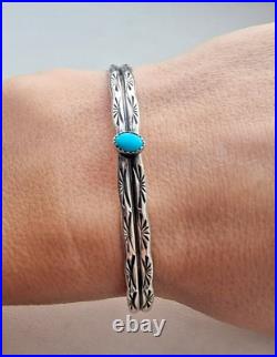 Yvonne Bebo Nvajo 925 Sterling Silver Turquoise Cuff Bracelet