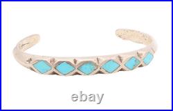 ZUNI NAVAJO 925 Silver Vintage Minimalist Rhombus Turquoise Bracelet BT9914