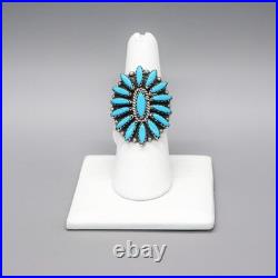 ZUNI-STERLING SILVER & TURQUOISE CLUSTER RING by GEORGE GASPER-SIZE 7