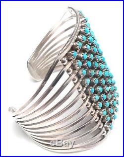 Zuni 10 Row Handmade Sterling Silver Turquoise Bracelet -S. Livingston