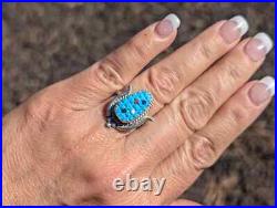 Zuni Corn Ring, Turquoise Sterling Silver Native Am Handmade Jewelry Sz 6.25US Zuni Corn Ring, Turquoise Sterling Silver Native Am Handmade Jewelry Sz 6.25US