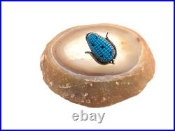 Zuni Corn Ring, Turquoise Sterling Silver Native Am Handmade Jewelry Sz 7.5US Zuni Corn Ring, Turquoise Sterling Silver Native Am Handmade Jewelry Sz 7.5US