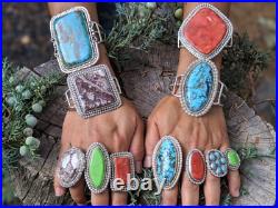 Zuni Corn Ring, Turquoise Sterling Silver Native Am Handmade Jewelry Sz 7.5US Zuni Corn Ring, Turquoise Sterling Silver Native Am Handmade Jewelry Sz 7.5US