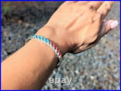 Zuni Cuff Bracelet Coral Turquoise Needlepoint Sterling Silver Jewelry Sz 6.5in Zuni Cuff Bracelet Coral Turquoise Needlepoint Sterling Silver Jewelry Sz 6.5in