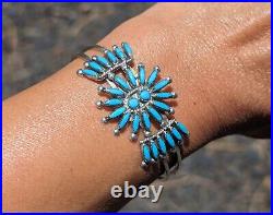 Zuni Cuff Bracelet Native Needlepoint Sterling Silver Turquoise Jewelry sz 6