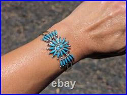 Zuni Cuff Bracelet Native Needlepoint Sterling Silver Turquoise Jewelry sz 6