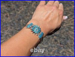 Zuni Cuff Bracelet Native Needlepoint Sterling Silver Turquoise Jewelry sz 6