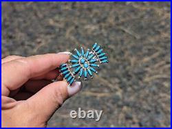 Zuni Cuff Bracelet Native Needlepoint Sterling Silver Turquoise Jewelry sz 6