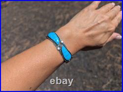 Zuni Cuff Bracelet Nevada Turquoise Inlay Sterling Silver Jewelry Sz 6.25 in Zuni Cuff Bracelet Nevada Turquoise Inlay Sterling Silver Jewelry Sz 6.25 in
