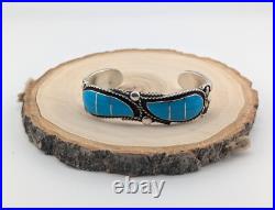 Zuni Cuff Bracelet Nevada Turquoise Inlay Sterling Silver Jewelry Sz 6.25 in Zuni Cuff Bracelet Nevada Turquoise Inlay Sterling Silver Jewelry Sz 6.25 in
