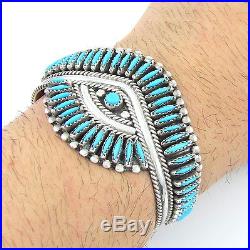 Zuni HAROLD HUNTER Sterling Silver & Needlepoint Turquoise Cuff Bracelet G LT
