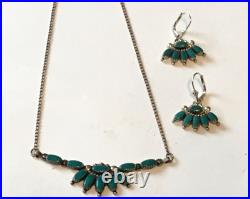 Zuni Handmade Jewelry Set Sterling Silver 925 Turquoise Necklace / Earrings