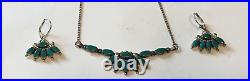 Zuni Handmade Jewelry Set Sterling Silver 925 Turquoise Necklace / Earrings