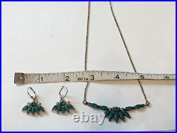 Zuni Handmade Jewelry Set Sterling Silver 925 Turquoise Necklace / Earrings