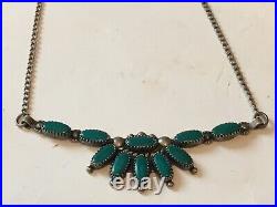 Zuni Handmade Jewelry Set Sterling Silver 925 Turquoise Necklace / Earrings