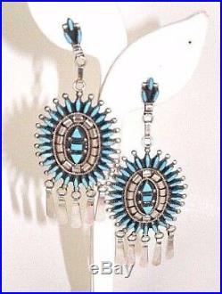 Zuni Handmade Native American Sterling Silver/Turquoise Dangle Earrings Evonne