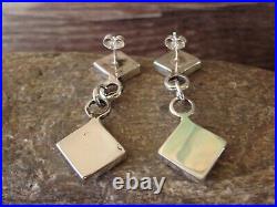 Zuni Indian Jewelry Sterling Silver Square Inlay Turquoise Earrings Haloo