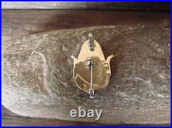 Zuni Indian Jewelry Sterling Silver Turquoise Corn Pendant Pin Tracy Bowekaty
