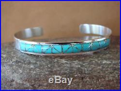 Zuni Indian Jewelry Sterling Silver Turquoise Inlay Bracelet by Gloria Tucson