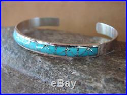Zuni Indian Jewelry Sterling Silver Turquoise Inlay Bracelet by Gloria Tucson
