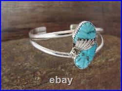 Zuni Indian Jewelry Sterling Silver Turquoise Leaf Cuff Bracelet Tsattie