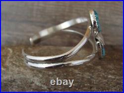 Zuni Indian Jewelry Sterling Silver Turquoise Leaf Cuff Bracelet Tsattie