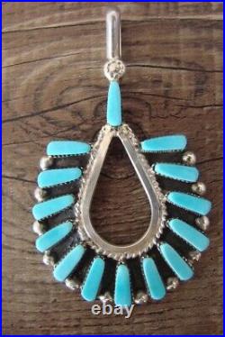 Zuni Indian Jewelry Sterling Silver Turquoise Pendant C. Hattie