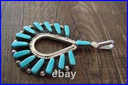 Zuni Indian Jewelry Sterling Silver Turquoise Pendant C. Hattie