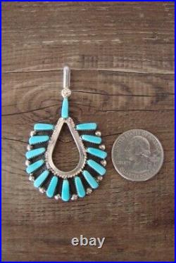 Zuni Indian Jewelry Sterling Silver Turquoise Pendant C. Hattie