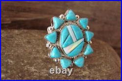 Zuni Indian Jewelry Sterling Silver Turquoise and Opal Multi-Stone Ring Size
