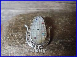 Zuni Indian Jewelry Sterling Silver White MOP Corn Pendant Pin Tracy Bowekaty