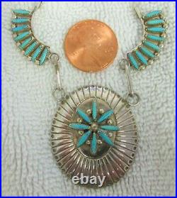 Zuni Indian Sterling Silver & Needle Point Turquoise Pendant & Earrings Set