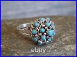 Zuni Indian Sterling Silver & Turquoise Cluster Ring by Charlie Size 6 Zuni Indian Sterling Silver & Turquoise Cluster Ring by Charlie Size 6