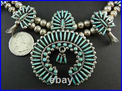 Zuni J. L. Peynetsa Needlepoint Turquoise Sterling Silver Squash Blossom Necklace