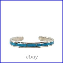 Zuni Lawrence Loretto Sterling Silver & Turquoise Inlay Cuff Bracelet