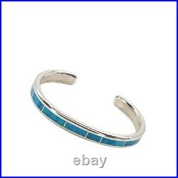 Zuni Lawrence Loretto Sterling Silver & Turquoise Inlay Cuff Bracelet